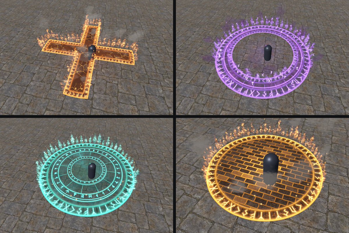 fellwsoftware's tweet photo. Enemy attack warnings have a new look 🔥

Ancient runes glow from deep cuts in carved stone slabs, with ethereal flames and smoke rising around the edges of the danger zone.

The designs reflect the foe you're facing: molten magma crosses, violet spectral circles, teal rune rings, scorched kiln brickwork, drowned stones and chitin plates. Boss attacks now carry more of their own character.

Here's a staged in-game showcase of four of the new styles.

#HollowCovenant #IndieGame