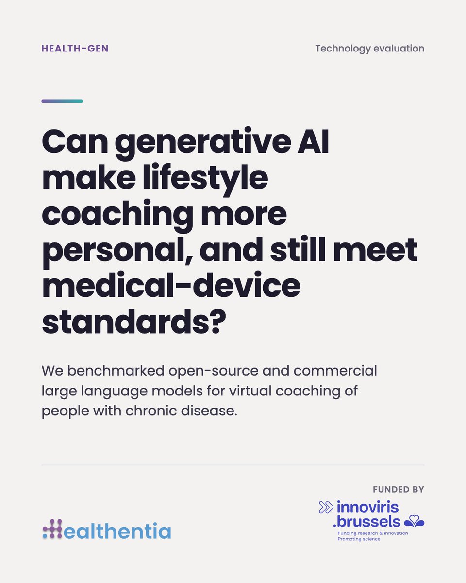 HealthentiaSaMD's tweet photo. HEALTH-GEN, our #Innoviris-funded project, explored how Gen-AI can make chronic disease lifestyle coaching more personal while meeting GDPR, EU AI Act & MDR requirements.
We evaluated LLMs, RAG & deployment approaches. The findings now inform our product roadmap.
#HealthTech https://t.co/HsDy1hsgVa