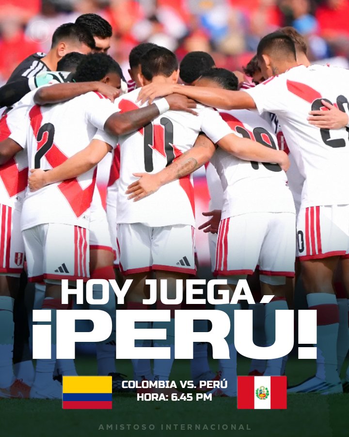 gilmer_oficial's tweet photo. ¡𝙃𝙊𝙔 𝙅𝙐𝙀𝙂𝘼 𝙋𝙀𝙍𝙐! 🔴⚪🔴

🆚 🇨🇴 Colombia 
⏱️ 6:45 p.m.
🏟 NUI Stadium, Miami 
🫂 Amistoso Internacional

#Perú #Amistoso https://t.co/h0yWTxB3wQ