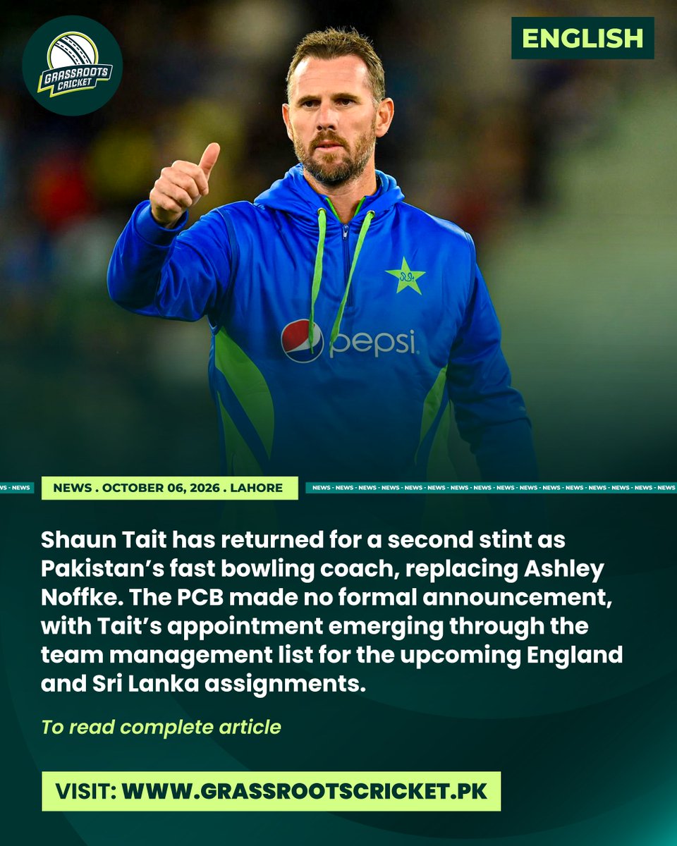 grassrootscric's tweet photo. 🚨 Shaun Tait Quietly Appointed Pakistan Fast Bowling Coach
🔗Read more: https://t.co/4Eno0FqQgp
#ShaunTait | #PakistanCricket | #GRC https://t.co/RS9kBAAw69