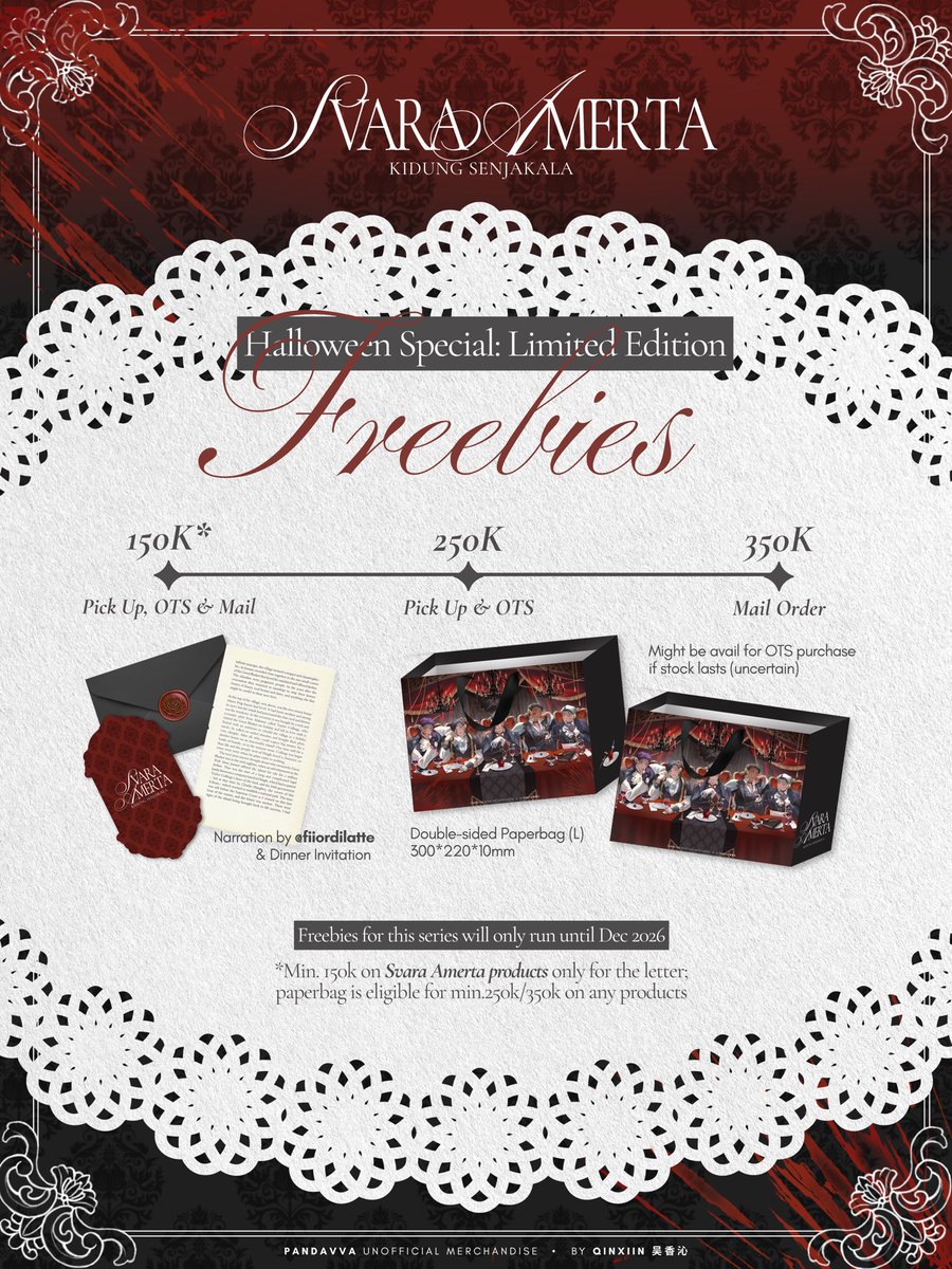 qinxiin's tweet photo. 🗝️ SVARA AMERTA: Kidung Senjakala — Merch previews (HD version)

#PANDAVVA #SvaraAmerta #Comipara7 #Comifuro23 https://t.co/Ix1Aga5L8q