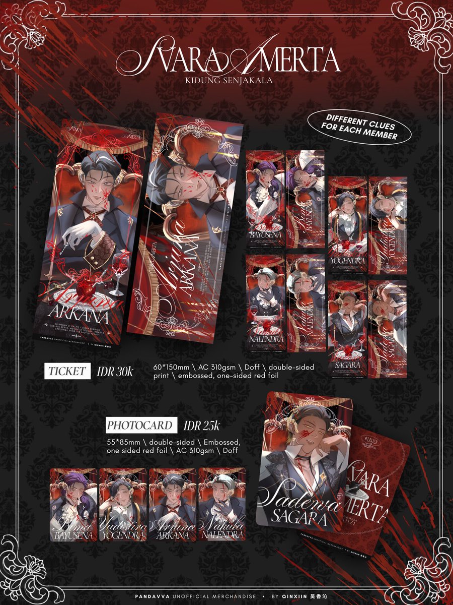 qinxiin's tweet photo. 🗝️ SVARA AMERTA: Kidung Senjakala — Merch previews (HD version)

#PANDAVVA #SvaraAmerta #Comipara7 #Comifuro23 https://t.co/Ix1Aga5L8q