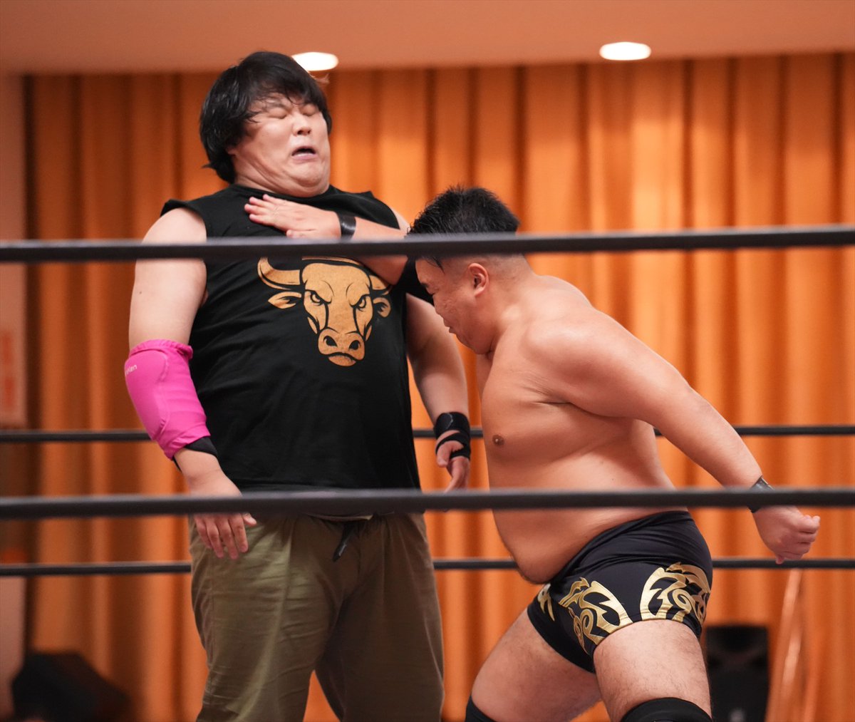 Namjunkzone's tweet photo. ハミ選手のチョップに耐える牛久選手。カウンターのクロスボディからダイビングエルボーを放つもかわされる。
#RAW94 https://t.co/jFGkCVF0W8