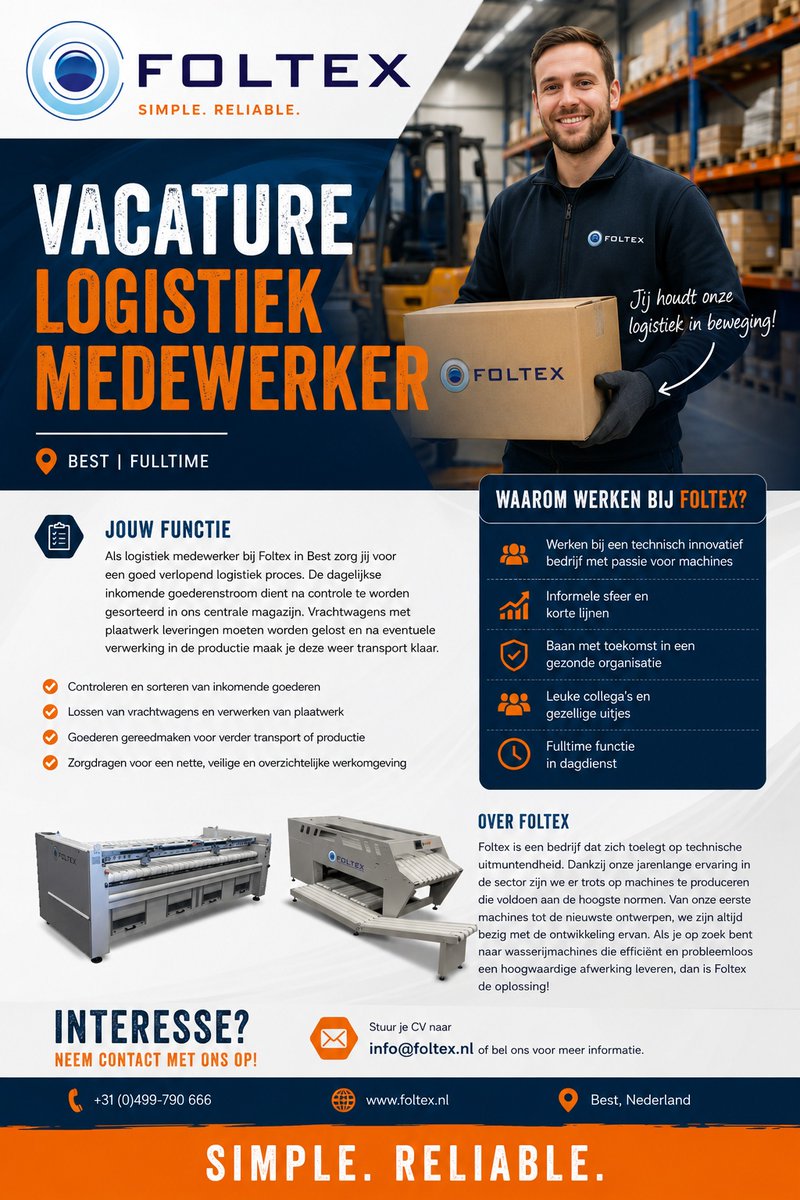 WillemPersoneel's tweet photo. Foltex groeit!
Van ontwerp tot productie: Foltex-machines maken wereldwijd indruk dankzij hun eenvoud en betrouwbaarheid.
Voor de allerbeste ervaring is Foltex hét antwoord.
Groei jij met ons mee…
#Foltex #machinebouw #vacature #logistiek #medewerker #groeien https://t.co/Mj5D2Ml8b0