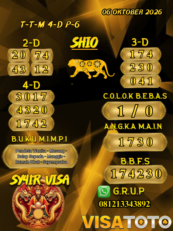 PrediksiVisa's tweet photo. PREDIKSI VISATOTO HARI INI 06 OKTOBER 2026
PASARAN : TOTOMACAU 4D P6

SALAM JACKPOT &amp; TETAP UPS BOSSKU !! 🥰🥰

#visatoto #AngkaMain #ColokBebas #Prediksijitu https://t.co/FtTKYYp82A