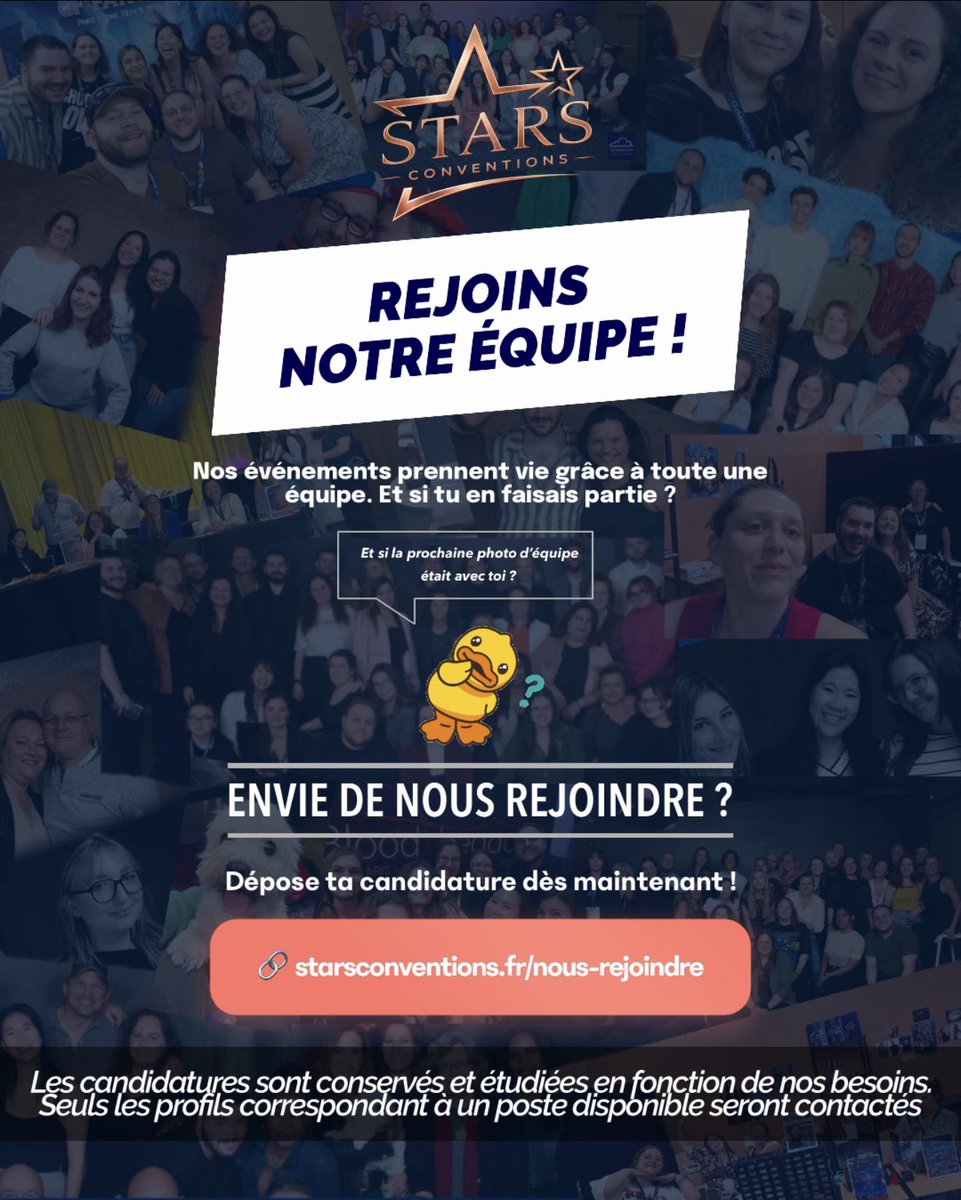 StarsConvs's tweet photo. 📣 Stars Conventions ouvre ses candidatures !

Nous recherchons de nouvelles personnes pour rejoindre et renforcer notre équipe lors de nos futurs événements à Paris ✨

Vous pouvez dès maintenant nous envoyer votre candidature. Nous étudierons les profils en fonction de nos besoins et contacterons directement les personnes susceptibles de correspondre aux postes disponibles.

👉 https://t.co/BJrsbdIaYI