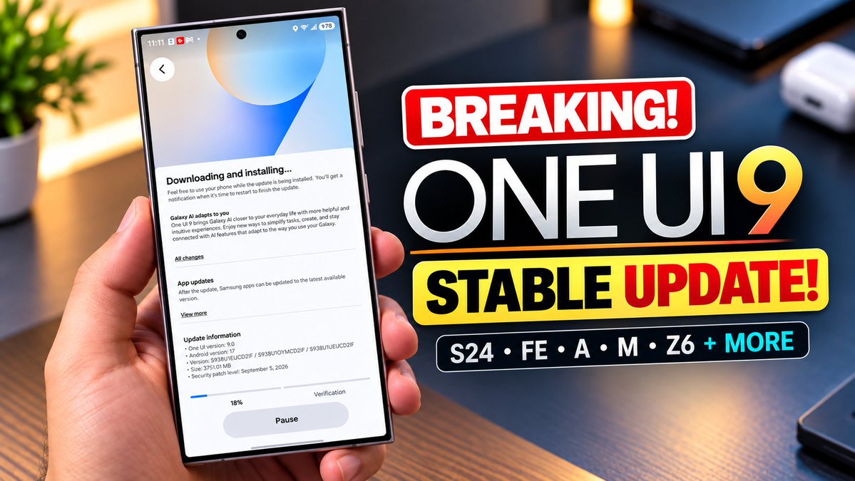 RoidTech_'s tweet photo. BREAKING!
After Samsung Galaxy S25 Series &amp; Z7 Series!

S24,FE, A, Z6 Series Also Just Got One Ui 9 STABLE UPDATE!

Full Video:
https://t.co/urpajRArWA https://t.co/TSVKDd0pcX