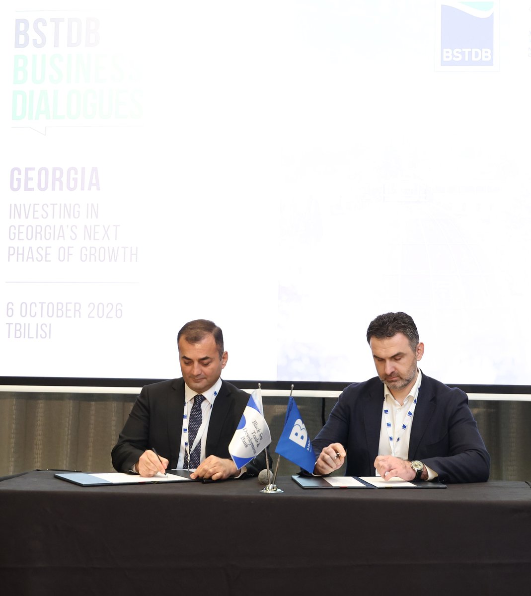BSTDB's tweet photo. BSTDB and Basisbank have signed a EUR 25 million SME facility in Tbilisi, expanding access to long-term financing for Georgian businesses.
 
The agreement was signed during BSTDB Business Dialogues: Georgia and builds on more than 14 years of cooperation between the two institutions.
 
Learn more: https://t.co/PzGVm0dZs5