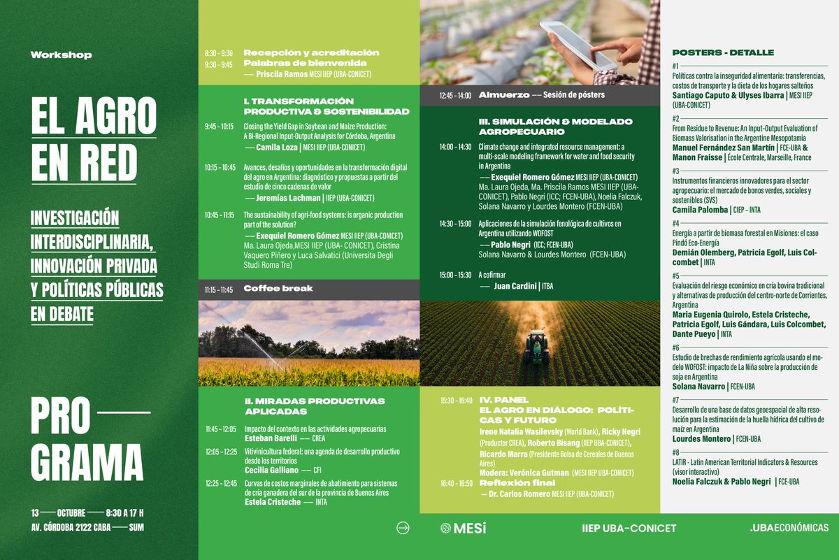 iiep_oficial's tweet photo. 🗓️13/10-8.30H🕣

🟩Workshop #ElAgroEnRed @mesi_iiep 

🌾Tecnología, productividad y agricultura regenerativa

🤝Academia, sector privado y sector público pensando juntos los desafíos del agro

📍@UBAeconomicas | SUM

📝Consultá el programa e inscribite👇
https://t.co/qKK2qEsUhY https://t.co/mx2z9Ucjt7
