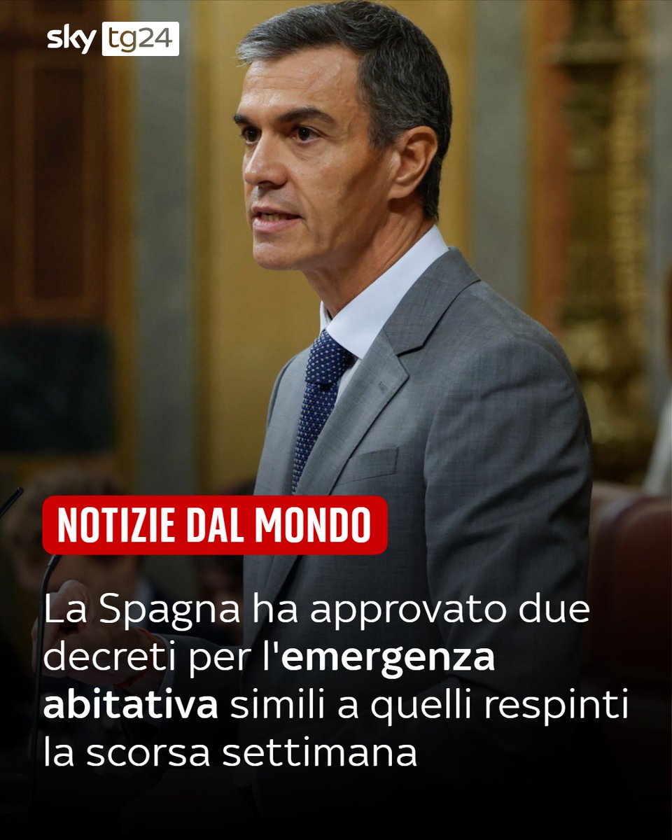 SkyTG24's tweet photo. Il premier spagnolo Sanchez ha annunciato l'approvazione di due decreti per l'emergenza abitativa
https://t.co/W5ej5a78ut https://t.co/96yHaYIQTp