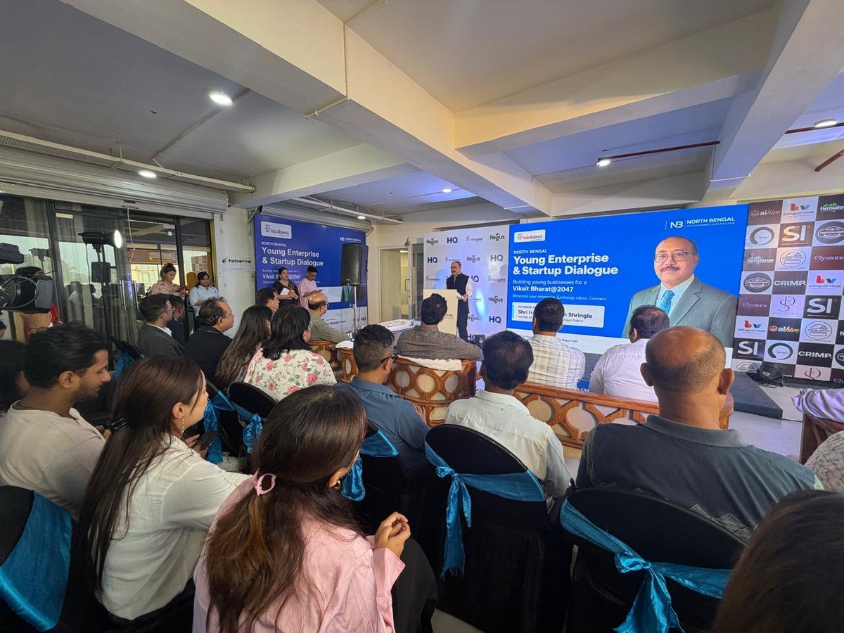 harshvshringla's tweet photo. I truly enjoyed my interaction with young entrepreneurs at the 𝗡𝗼𝗿𝘁𝗵 𝗕𝗲𝗻𝗴𝗮𝗹 𝗬𝗼𝘂𝗻𝗴 𝗘𝗻𝘁𝗲𝗿𝗽𝗿𝗶𝘀𝗲 & 𝗦𝘁𝗮𝗿𝘁𝘂𝗽 𝗗𝗶𝗮𝗹𝗼𝗴𝘂𝗲. Meeting founders behind AI Hive, Ask Himalaya, @AisVitae, Burger Cartel, Coffeelicious, Dewy Secrets, Elysian Co., Shaping Ideas, Syangs and The Crimp Climbing Station was a wonderful reminder of the innovative ideas, confidence and determination driving our young people. Their entrepreneurial spirit left me deeply encouraged and reflects the immense potential of our Yuva Shakti.

This is the #YuvaShakti that will drive India’s journey towards Hon’ble Prime Minister Shri @narendramodi Ji’s vision of a #ViksitBharat2047.

@DominicSyangbo @Syangbokaipo @regusgroup @MSDESkillIndia