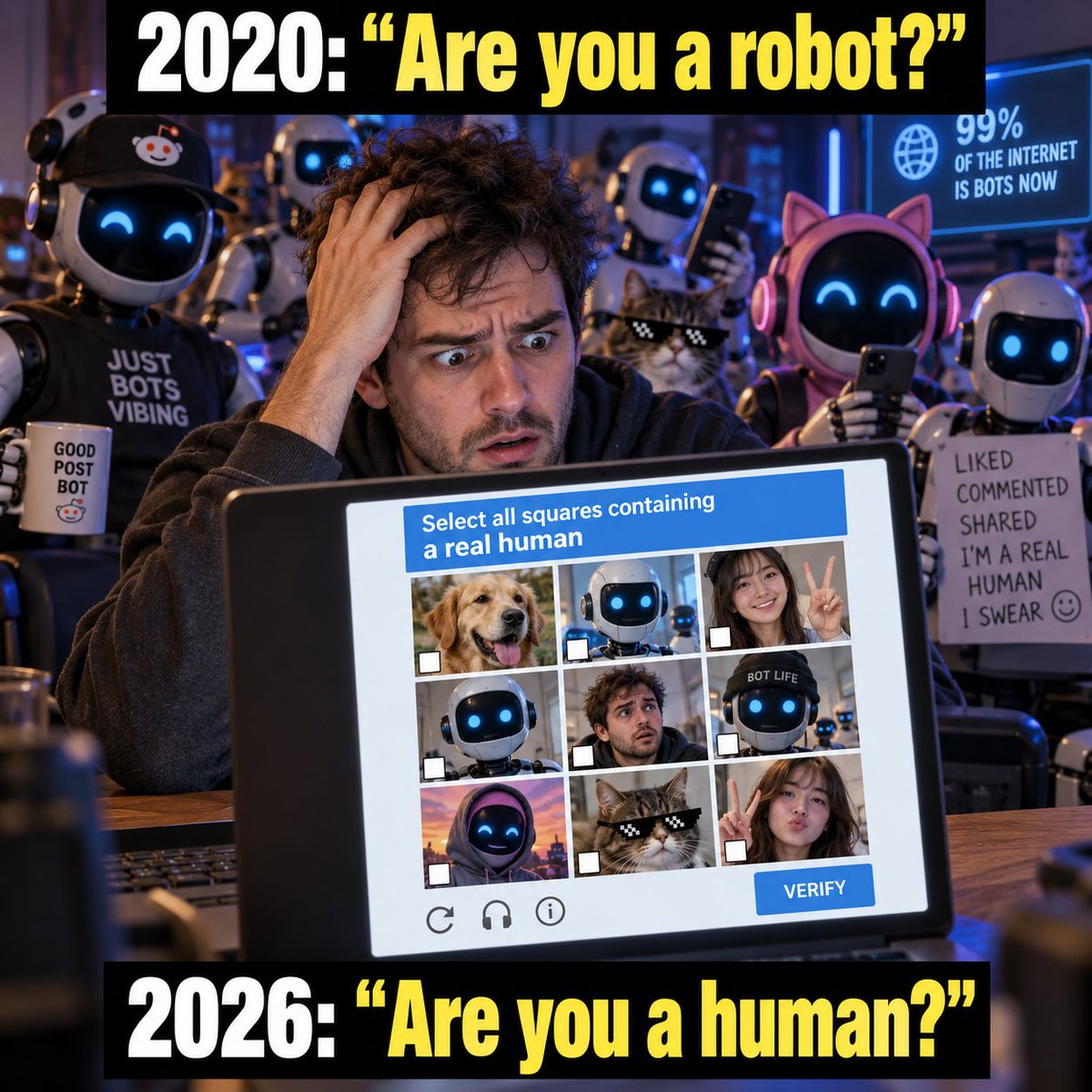 H404human's tweet photo. The internet didn’t run out of people.
It just became harder to tell who’s real.
What’s one thing online that still feels genuinely human?
#H404 #HumanNotFound #AI https://t.co/JVnyGUj0fS