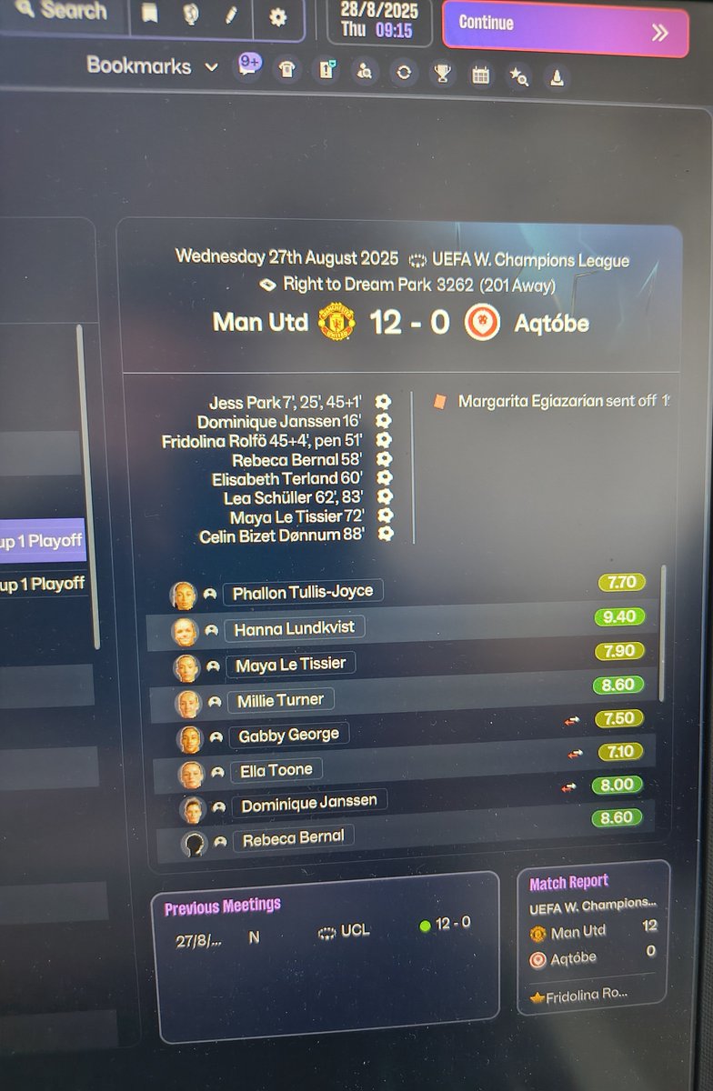 GaffermanFM's tweet photo. Maybe Man Utd women is where it's at 🤣record goals scored in the first competitive game ⚽🤘 

#fm26 #fm27 #ManUtdwomen https://t.co/qI4aPaDL4N