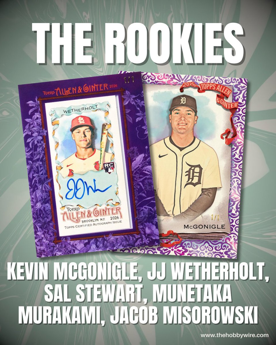 TheHobbyWire's tweet photo. Allen & Ginter gets a mixed reception every year.

For some, it's their favorite set on the calendar. Others can't stand the amount of non-sport jammed into it.

We're firmly in the latter camp.

But can a rookie class this good change our minds?
#sportscards #AllenandGinter
@CardPurchaser