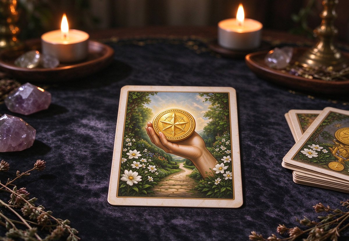 ruheai's tweet photo. Divine guidance brought you the Ace of Pentacles 💰 Wealth is on its way to you in the coming month. Be ready to embrace new financial blessings. https://t.co/WLbeg0Yvpq#Tarot #AceOfPentacles #Abundance https://t.co/0y6tJmqSn2