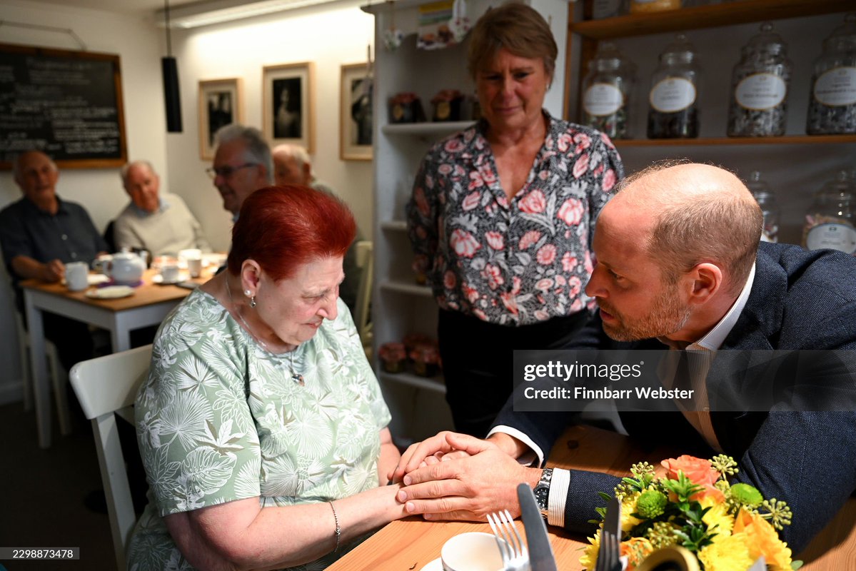 SabirahLohn's tweet photo. The Prince of Wales speaks to resident Tina who lost her home to flooding nine years ago. 

He is at the Sweet Surprise, a café in the town.
The business is well-known in Ilminster for providing employment opportunities for adults with learning disabilities. (Newsquest) https://t.co/C1enMxZhQl