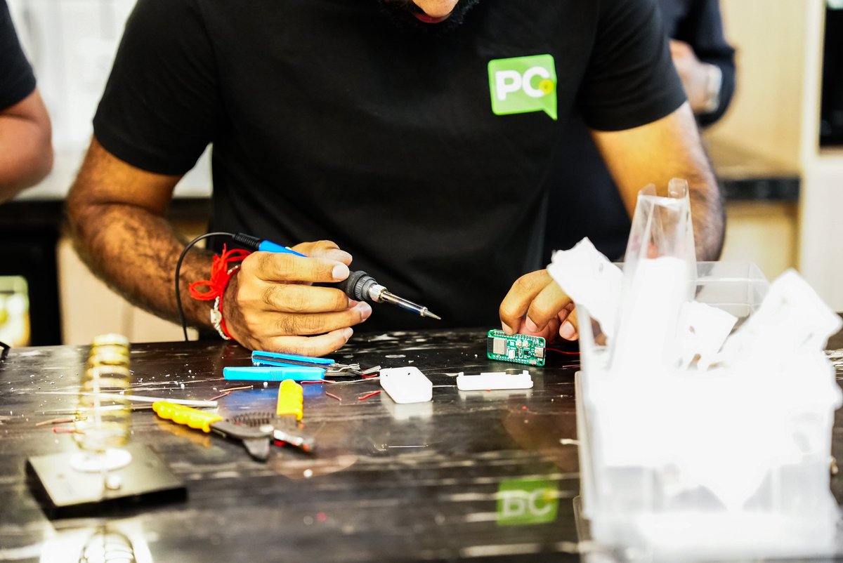 Ayussheth's tweet photo. last sunday, 20 of us built pocket, neo-sapians like wearable in 4 hours.

- learnt power, compute, sensors 
- then how it all fits in a pcb
- soldered all of it together
- flashed the firmware
- used AI to build on top of it

learnt so much about how consumer hardware goes from idea to prototype to manufacturing to a product on shelf.

massive thanks to @buildwithsrini (founder @PcbCupid) as well as @_dc_dhanraj (head of hardware @AinaInterface)

before you ask-
yes, we're doing one again. we know how many of you'll wanted to attend last time but we were sold out

link to register below 👇