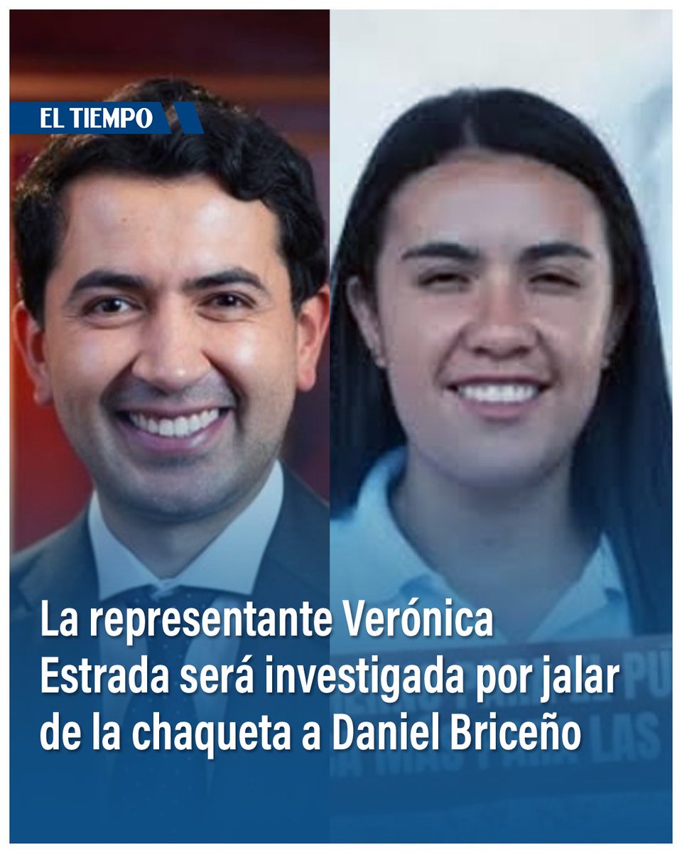 ELTIEMPO's tweet photo. Por jalar de la chaqueta a Daniel Briceño, del Centro Democrático, será investigada Verónica Estrada, del Pacto Histórico, en la Comisión de Ética
El hecho ocurrió en una sesión de la Cámara de Representantes durante un tenso debate.

Amplíe los detalles de esta noticia aquí ⬇️
https://t.co/XlSPBGGwwg