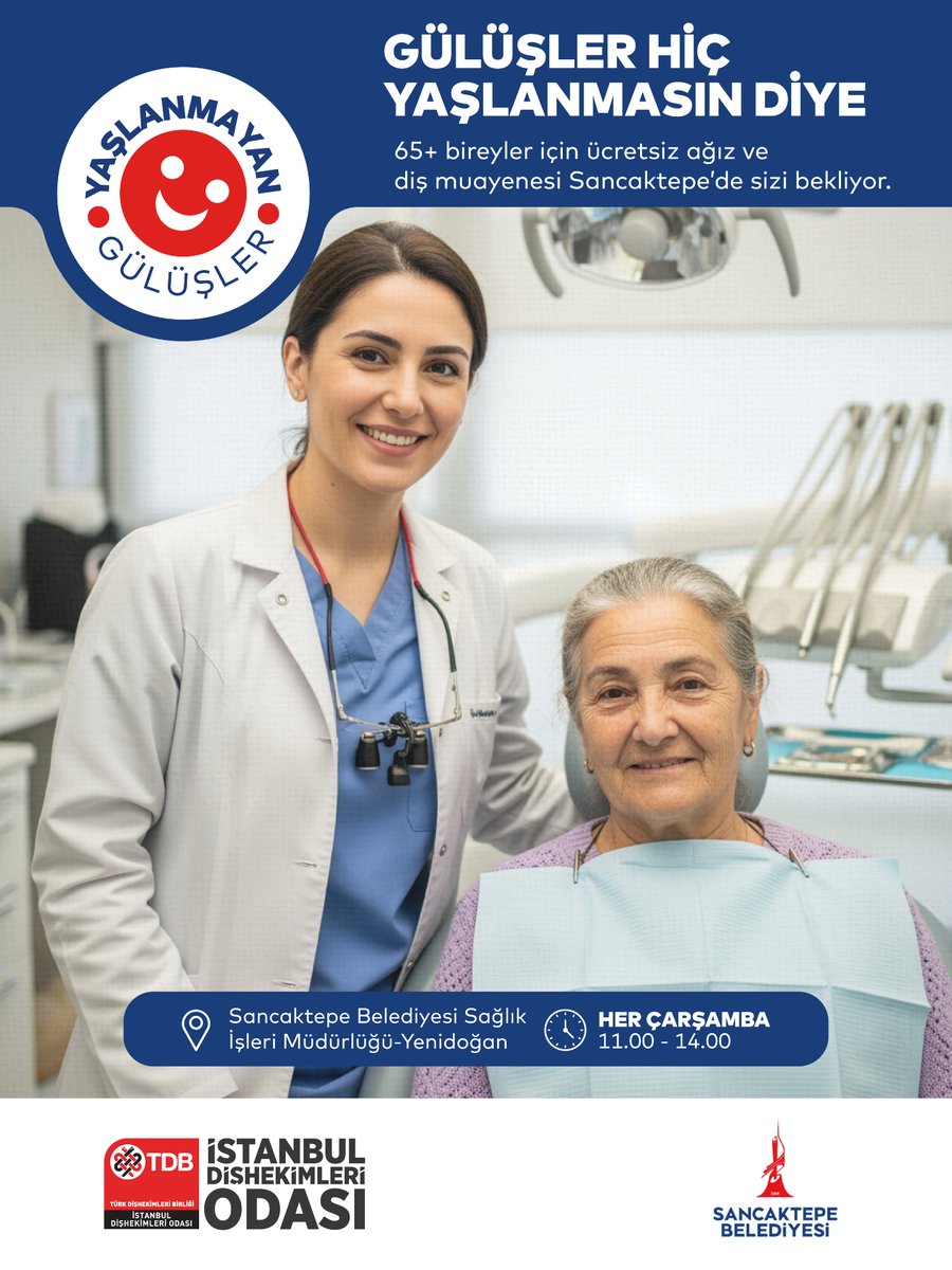 idoyayin's tweet photo. İDO ile Sancaktepe Belediyesi işbirliğinde yürütülen “Yaşlanmayan Gülüşler” projesi kapsamında,  29 Eylül 2026 tarihinde yapılan muayenelere dişhekimleri Damla Akça, Ayşegül Erkoç ve Zerrin Küpçü’den oluşan ekip katıldı. https://t.co/uBYXv6ASwx