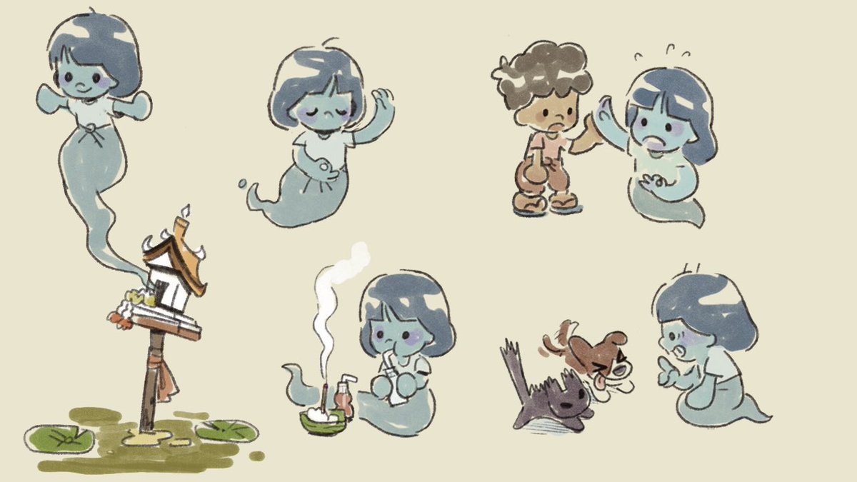 ferrari_illust's tweet photo. The game me and my wife working on will be launched this Thursday and these are some early concepts we’ve worked on! It’s about two girls, one who passed before pursuing a dream to become good at thai dancing, and one who can see ghost and try to help her dream come true 💖✨ https://t.co/pnTAaR0qp8