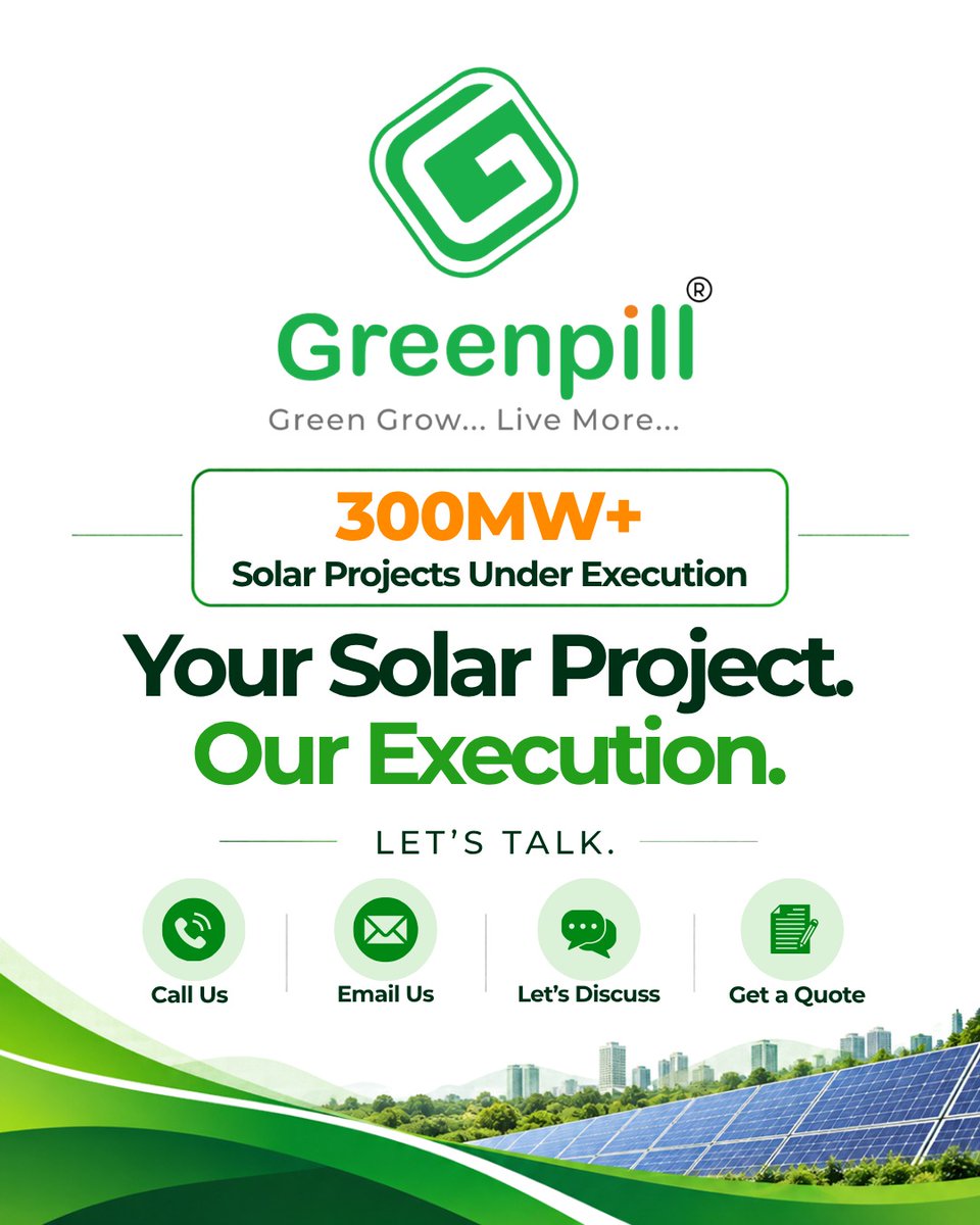 greenpilloffc's tweet photo. ☀️ Another Milestone in Clean Energy!
Ashnisha Industry Limited – Captive Solar Project
🔋 1.50 MW DC
⚡ 1.75 MW AC
🔌 66KV
📍 Banaskantha, Gujarat
Driving industrial clean energy through solar EPC execution
Your Solar Project. Our Execution.
#CaptiveSolar #SolarEnergy  #SolarEPC https://t.co/hUbntzmvfr