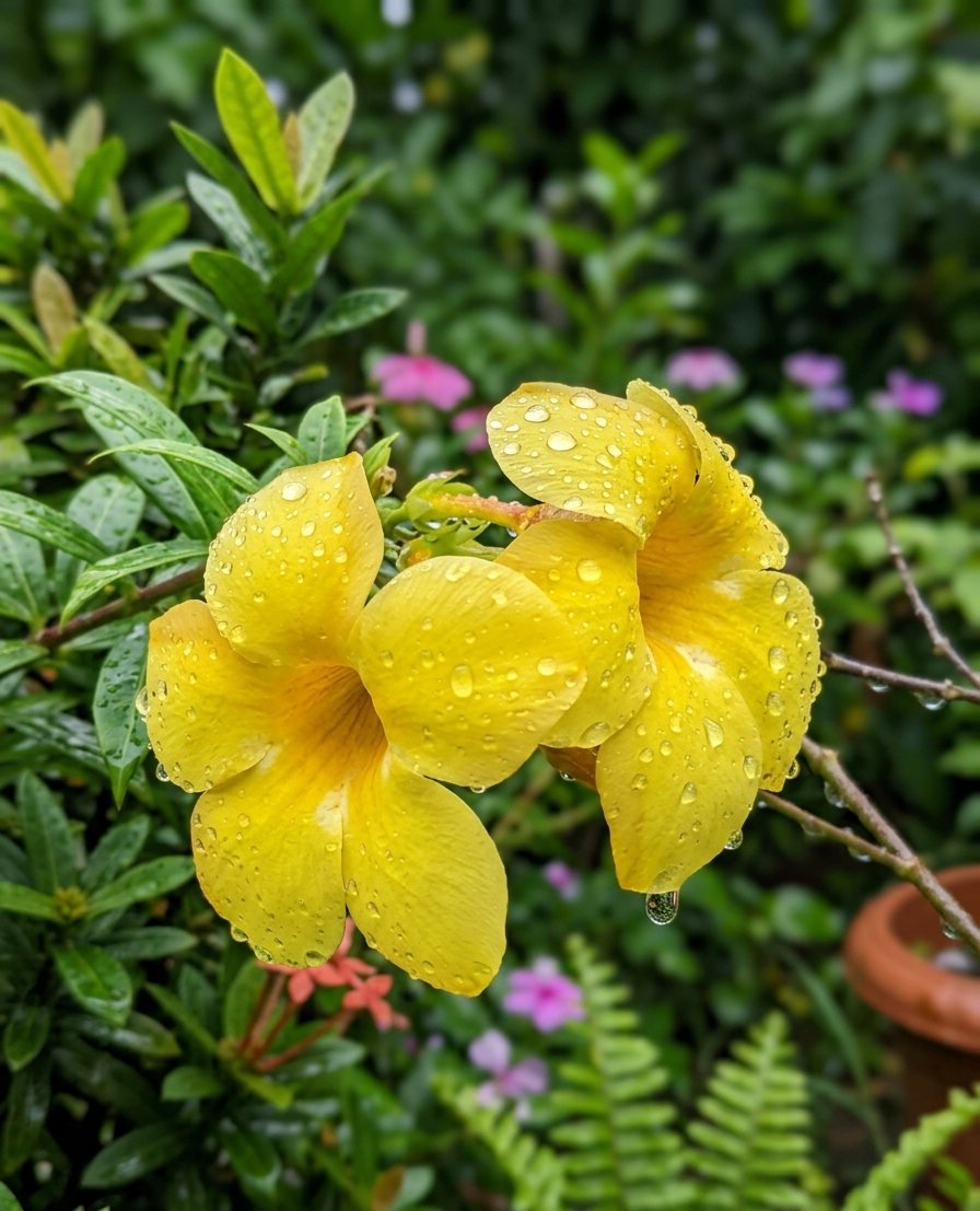calm_greenry's tweet photo. Rain kissed Allamanda glory https://t.co/Zwvx4aMlj9