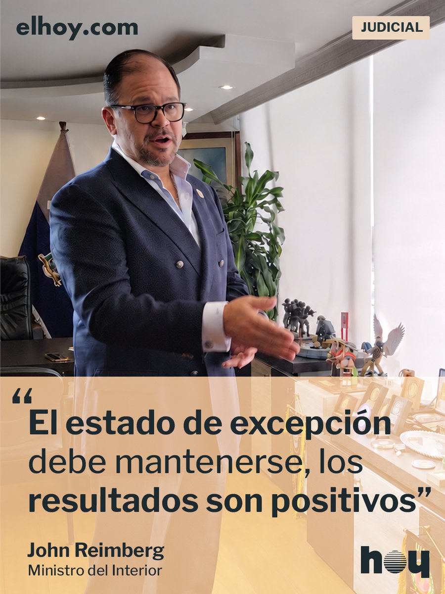 elhoy_ecuador's tweet photo. #ENTREVISTA | El ministro John Reimberg defiende las medidas de seguridad implementadas en Ecuador. Y aunque la violencia no deja de preocupar a los ciudadanos, asegura que las cifras oficiales muestran una reducción en la criminalidad. https://t.co/PO77ltjHz6 https://t.co/CNGaLbev7D