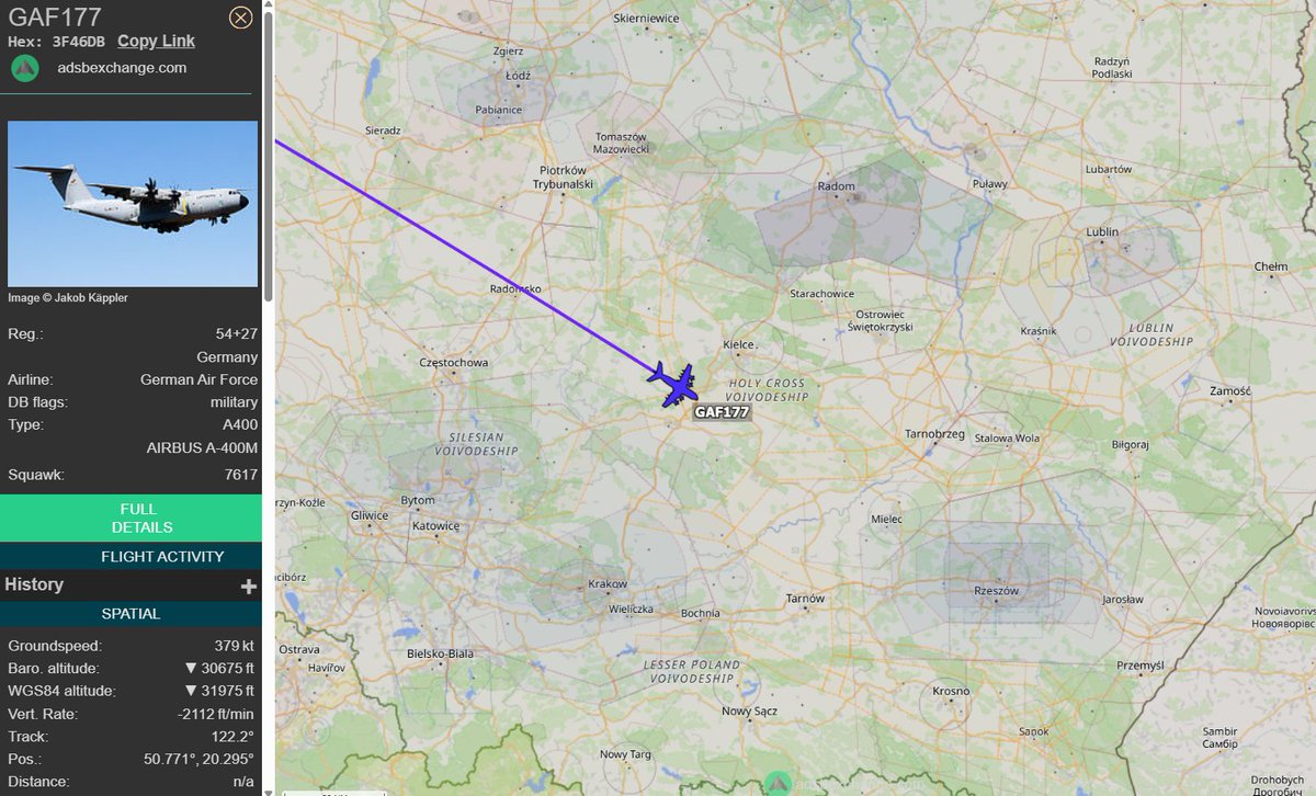 PolishMilRadar's tweet photo. #Aktualizacja
๐ 14:28LT - ๐ฉ๐ชโ๏ธ Atlas zniลผa do Rzeszowa ๐ต๐ฑ
๐ฉ๐ช Siลy Powietrzne Niemiec
โ๏ธ #GAF177 Airbus A400M Atlas | Reg: 54+27
๐ซ Baza Lotnicza Wunstorf #ETNW ๐ฉ๐ช
๐ฌ Rzeszรณw-Jasionka #EPRZ ๐ต๐ฑ
๐ https://t.co/MlYhOfqZ6u
#POLMILRADAR https://t.co/BTFtz7f2yp