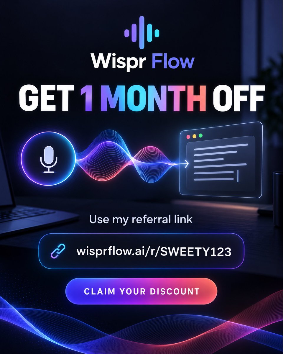 Art_Sweetyvig's tweet photo. Type less, create more. Get **1 month off Wispr Flow** with my referral link: https://t.co/pHjt2qZSC5 ๐
#WisprFlow #Productivity #VoiceTyping #TechDeals https://t.co/B4vUAnlkaQ