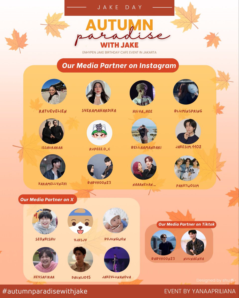NurAprilia69547's tweet photo. 🍂 AUTUMN PARADISE WITH JAKE 🍁
Jake Birthday Cafe Event in Jakarta ☕🤎

📅 15 November 2026
📍 Double V Terrace, Cikini

🍁 RSVP Open 1 Oktober 2026 jam 12.00WIB
🍂 Batch 1 : https://t.co/O6Vt2GLj93
🍂 Batch 2 : https://t.co/9F2iuzvNmy https://t.co/EzPoY39BRO