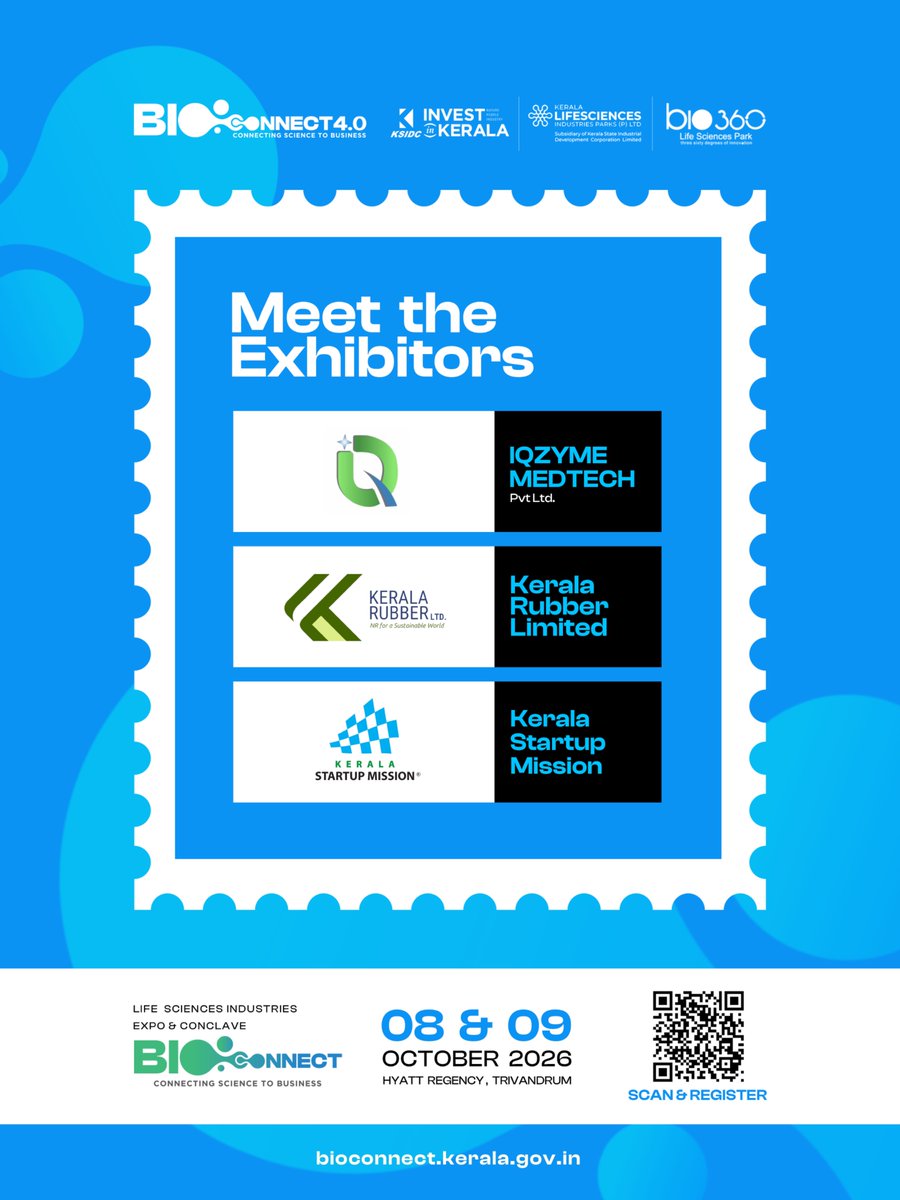 invest_kerala's tweet photo. The Stage is Set. The Innovators Are Ready. 🧬🚀
Introducing the exhibitors of BIOCONNECT 4.0 — bringing together pioneering ideas, technologies and solutions under one roof.
#BIOCONNECT4.0 #OurExhibitors #LifeSciences #Innovation #Biotechnology #Healthcare #Keralam #Exhibition #InvestInKeralam #KSIDCWorks #GoBeyond