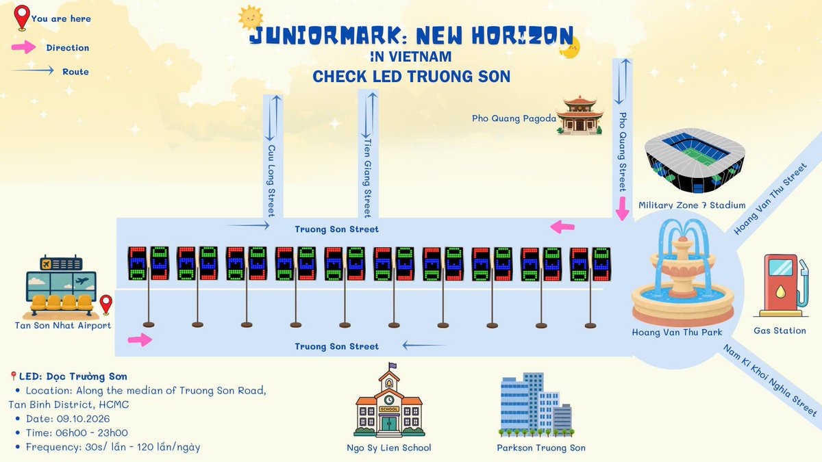 DungT425602's tweet photo. [LED 3] JUNIORMARK: NEW HORIZON IN VIETNAM

From “JuniorMark” to “JuMarkMo,” the arrival of little Jummo feels like a special catalyst that brings the bond between this little family of three even closer. Because “Jummo is real” — a little baby created from Daddy and Dada’s love.

The sun above Jummo's head is Daddy Junior, always warm and protective of his family. The moon behind him is Dada Mark, always a gentle and steadfast source of support for their little family.

That’s why “JuMarkMo” is more than just a name. It represents three beautiful pieces coming together to create a loving home, surrounded by a sky full of thousands of stars named Starmies.

And that is exactly what we want to send through this third LED — a gift from Starmies Vietnam to the little family we love so much. A gift filled with love, our warmest wishes, and all the affection from the Starmies who have always been there alongside JuMarkMo.

We hope that whenever they see these little stars shining, our little family will always feel that somewhere out there, there are still so many Starmies loving and cheering for them. 🤍

📍 LED: Truong Son

* Date: October 9, 2026
* Viewing time: 06:00 – 23:00
* Frequency: 30s — 120 SPOTS/day

🙇🏻‍♀️🙇🏻‍♀️ Please take some time to visit this lovely LED, check it out, and tag us when you do!

#JuniorMark #junniorrs #markjrtn
