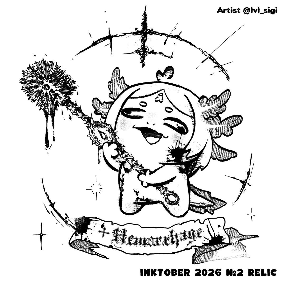 lvl_sigi's tweet photo. ✦ Inktober 2026 Day 2 ✦

I applied Hemorrhage to this great weapon
No cartoons for now you can shove your own little axolotl into Inktober too :з

#inktober #inktober2026 #sigiart #artist #axolotl https://t.co/2nrETMQvm8