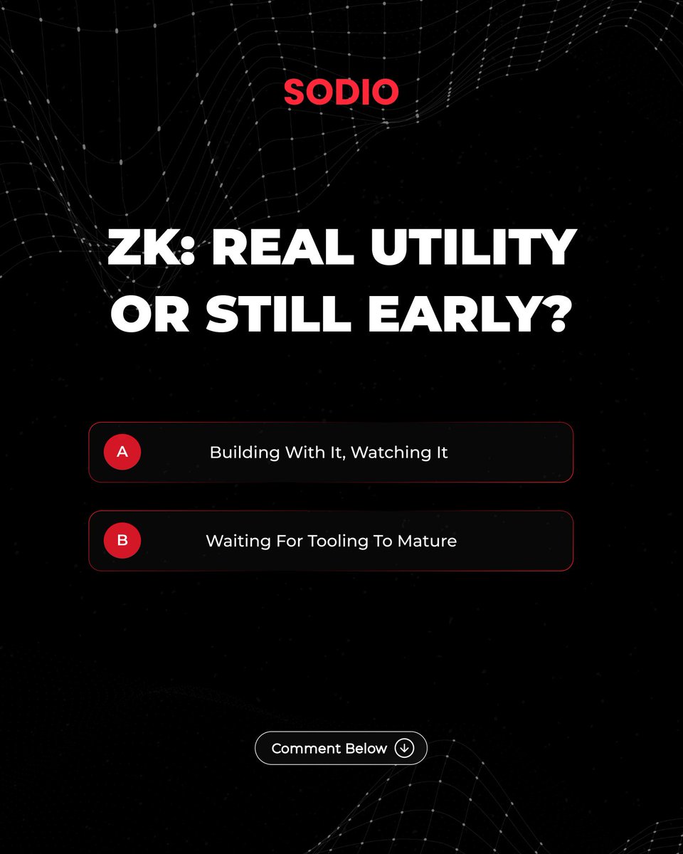 sodiotech's tweet photo. Zero-Knowledge Proofs: Real utility today, or are we still too early?
A) Building with it & watching it grow
B) Waiting for tooling to mature
Where do you stand? Comment below! 👇
#ZeroKnowledge #ZKProofs #Web3Development #Cryptography #BlockchainTech #Web3 https://t.co/RW2vtsnqAQ