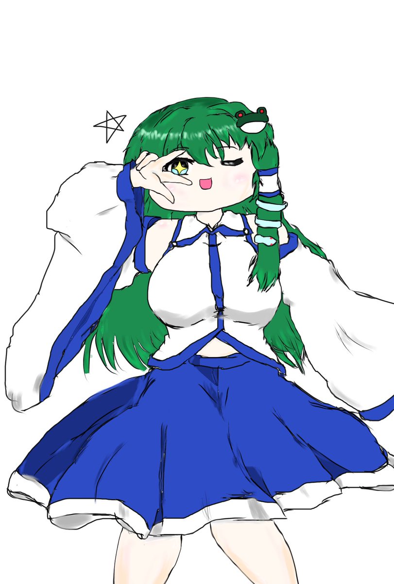 Sanae_to_love's tweet photo. うおおぉぉぉぉぉぉぉぉォォォォォォォォｯ！！！！
喰らえｯ！！デカ萌え袖胴付きさなえのしいたけ目ピースウィンクセットだぁｯ！！ https://t.co/WEZKsa9hGx