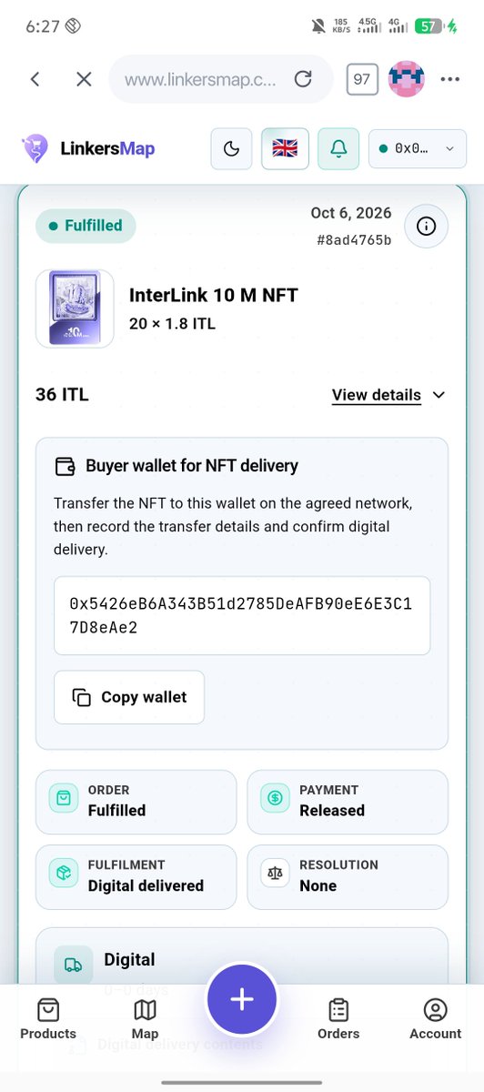 MdMaruf396299's tweet photo. 🔥 Another Successful NFT Deal! 💜

InterLink 10M NFT × 20

✅ 20 NFTs Sold

💰 Total: 36 ITL

🟢 Order Fulfilled

🟢 Payment Released

🟢 Digital Delivered

Thank you for the trust! 🚀💜

LinkersMap — Another successful deal completed.

@LinkersMap @Dr_Picoin @ArifAhmedITL 

#InterLink #ITL #ITLG