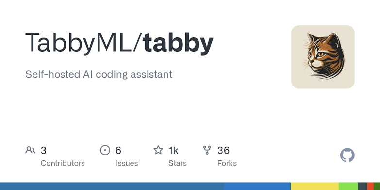 Tabby repository page identifying it as a self-hosted AI coding assistant
