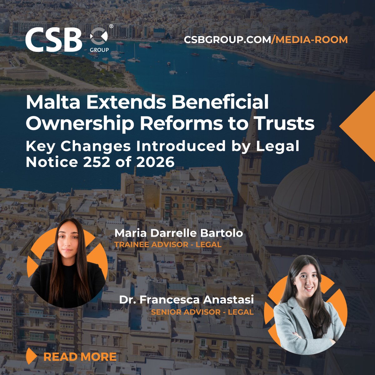 CSBGroup's tweet photo. 📢 Malta has further strengthened its beneficial ownership framework with the publication of 𝐋𝐞𝐠𝐚𝐥 𝐍𝐨𝐭𝐢𝐜𝐞 𝟐𝟓𝟐 𝐨𝐟 𝟐𝟎𝟐𝟔, introducing important changes for 𝐭𝐫𝐮𝐬𝐭𝐬 and 𝐭𝐫𝐮𝐬𝐭𝐞𝐞𝐬.

🔗 https://t.co/66IAe1TZHg https://t.co/HVpaumSFtn
