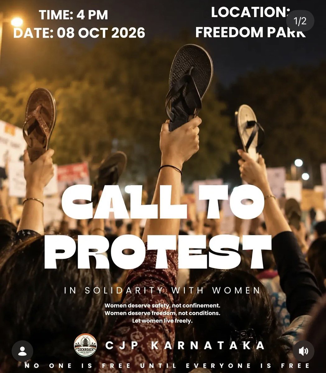 AshutoshRanka's tweet photo. Action packed Thurs for Bengaluru!

Freedom Park, 10:30AM Onwards.

This Thurs, Oct 8, we will be attending the People’s tribunal on SIR, interacting with Kannadigas who have been wrongfully removed from the voters list.

This would be followed by a “Chappal protest” in solidarity with our women.

Look forward to seeing you all in large numbers!

@prakashraaj @Cockroachisback @abhijeet_dipke @SauravDassss @whattalawyer @Aafreen_Nawazz