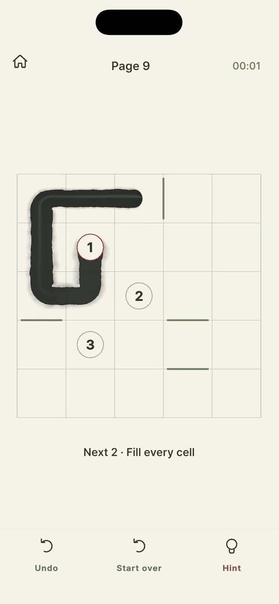 solmatter_'s tweet photo. Reaching 2 isn't enough.

In Hanbut, one path must visit the numbers in order and fill every cell exactly once.

Free on iPhone (in-app purchases):
https://t.co/yda0SnC3Pk https://t.co/0Pk18I04cq