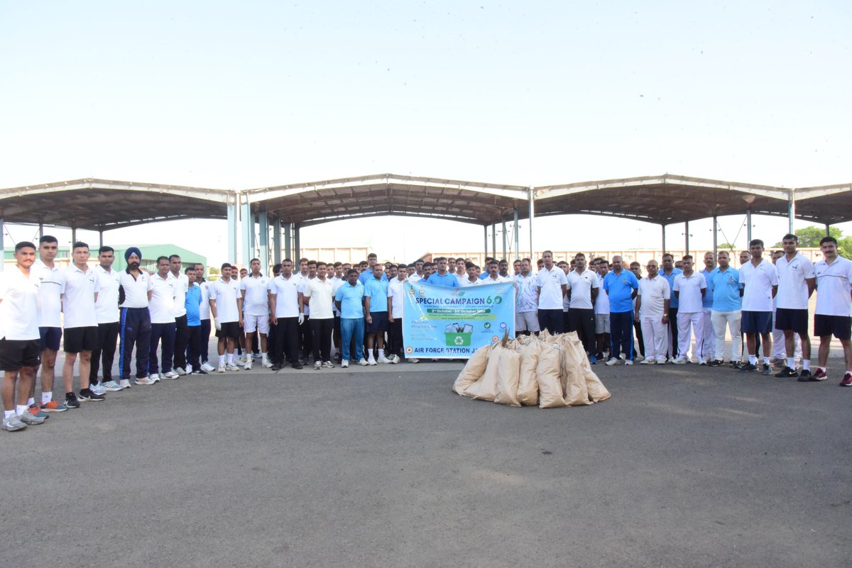 SWAC_IAF's tweet photo. 🇮🇳 Swachhata Mein Sahbhag, Swachh Bharat, Viksit Bharat!

Personnel of Air Force Station Jamnagar actively participated in #SwachhataHiSeva2026, undertaking organised cleanliness drives and systematic upkeep of station premises. Air Warriors reaffirmed their commitment to a clean, healthy and hygienic environment through responsible waste management and sustained cleanliness practices.

The drive was followed by a Safai Mitra Lecture on waste segregation, creating awareness on the importance of proper segregation and responsible disposal of waste.

#SHS2026 #IndianAirForce #SwachhBharat #SwachhataMeinSahbhag #WasteSegregation
 #SwachhPaathshala
#SpecialCampaign

@SwachhBharatgov
@swachhBharat
@MoHUA_India
@MoJSDDWS
@DefenceMinIndia
@SpokespersonMoD
@HQ_IDS_India
@adgpi
@IAF_MCC
@DefencePRO_Guj