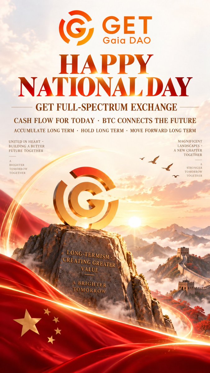 gaiadaoxyz's tweet photo. HAPPY NATIONAL DAY.

Wishing you a long view and a brighter tomorrow — from the Great Wall to the open market.

Cash flow for today. BTC connects the future.

#GaiaDAO #GET #NationalDay https://t.co/pLLee48mtC