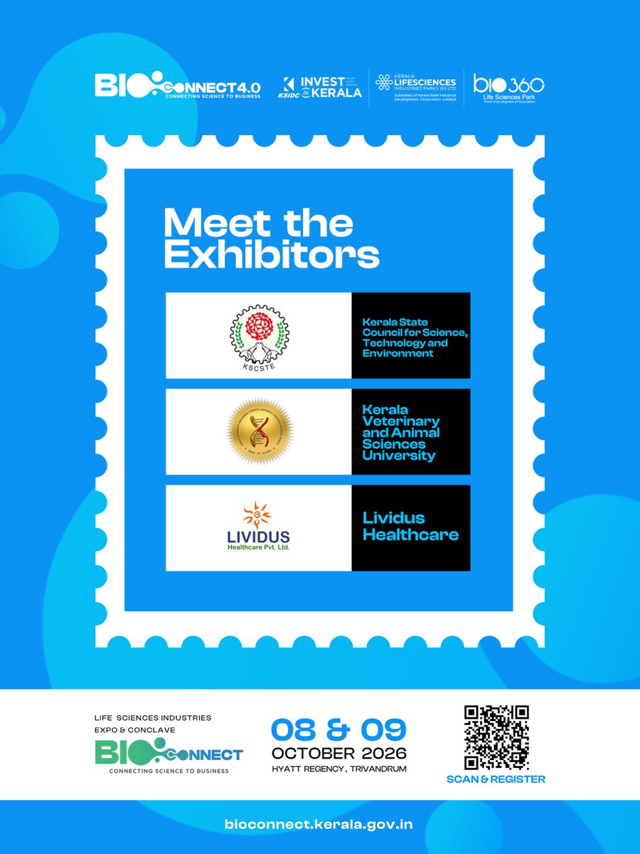 invest_kerala's tweet photo. The Stage is Set. The Innovators Are Ready. 🧬🚀
Introducing the exhibitors of BIOCONNECT 4.0 — bringing together pioneering ideas, technologies and solutions under one roof.
#BIOCONNECT4.0 #OurExhibitors #LifeSciences #Innovation #Biotechnology #Healthcare #Keralam #Exhibition #InvestInKeralam #KSIDCWorks #GoBeyond