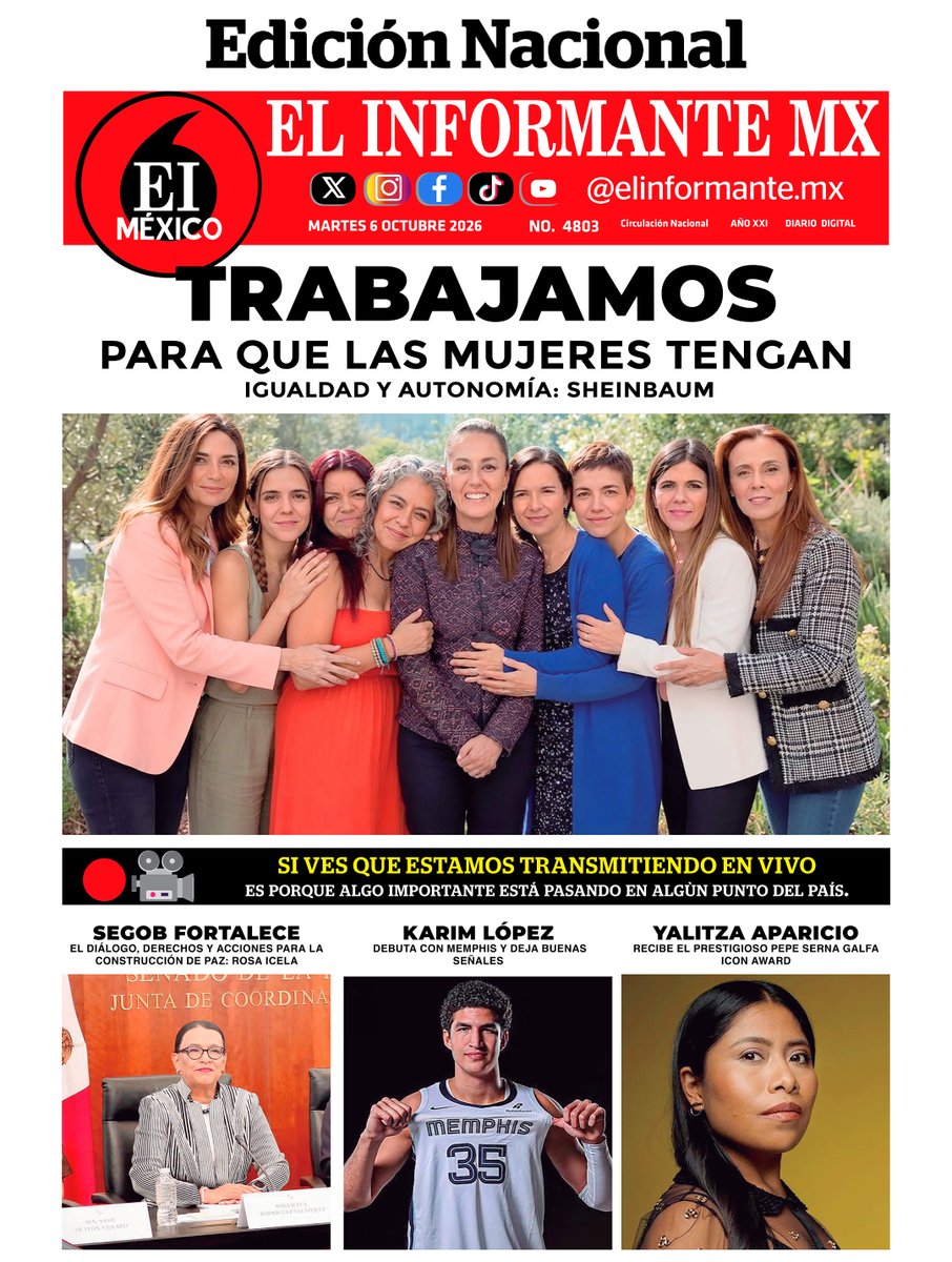 ElInformanteMX's tweet photo. #Portadas de nuestras #Ediciones #Nacional y #EstadoDeMéxico. Martes 06 de Octubre del 2026.
Nuestra #EdiciónDigital aquí ↓
https://t.co/9FFDGSTMWF https://t.co/4xWE87ddk5