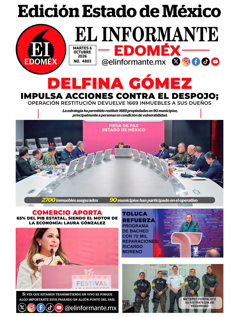 ElInformanteMX's tweet photo. #Portadas de nuestras #Ediciones #Nacional y #EstadoDeMéxico. Martes 06 de Octubre del 2026.
Nuestra #EdiciónDigital aquí ↓
https://t.co/9FFDGSTMWF https://t.co/4xWE87ddk5