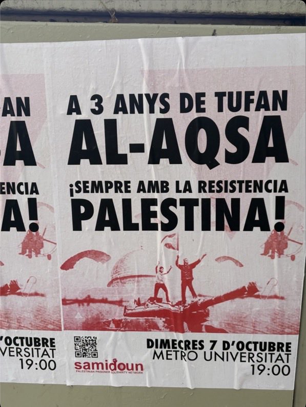 AuraMoner's tweet photo. A París prohibeixen una manifestació d’apologia de la matança genocida del 7 d’oct, a Barcelona hi ha una convocada per la pantalla d’un grup terrorista que hi va participar en els crims i, que jo sàpiga, @interiorcat @nuriaparlon @salvadorilla no l’han prohibida.
 
Vergonya! https://t.co/n5c68pzcEU