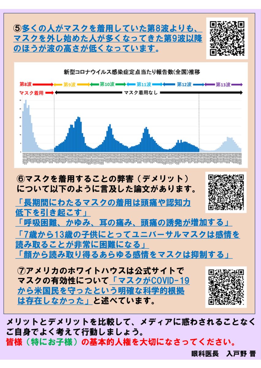n1tt0n0's tweet photo. 当院の診察室に貼ってある「マスクは任意（原則不要）」の掲示を見た素顔の高校生の患者さんが「これ素晴らしいと思うので写メ撮っていいですか？」というのでサービスで印刷して差し上げました。つい調子に乗ってしまい「マスクだけじゃなく感染対策なんて全部嘘で茶番だからね。あなたのような若い方はもっと大人や社会に対して怒ったほうが良いですよ」と余計なことを言ってしまいました。隣のマスク着用の母親は苦虫を噛み潰したような顔をしていました。反省しています😝