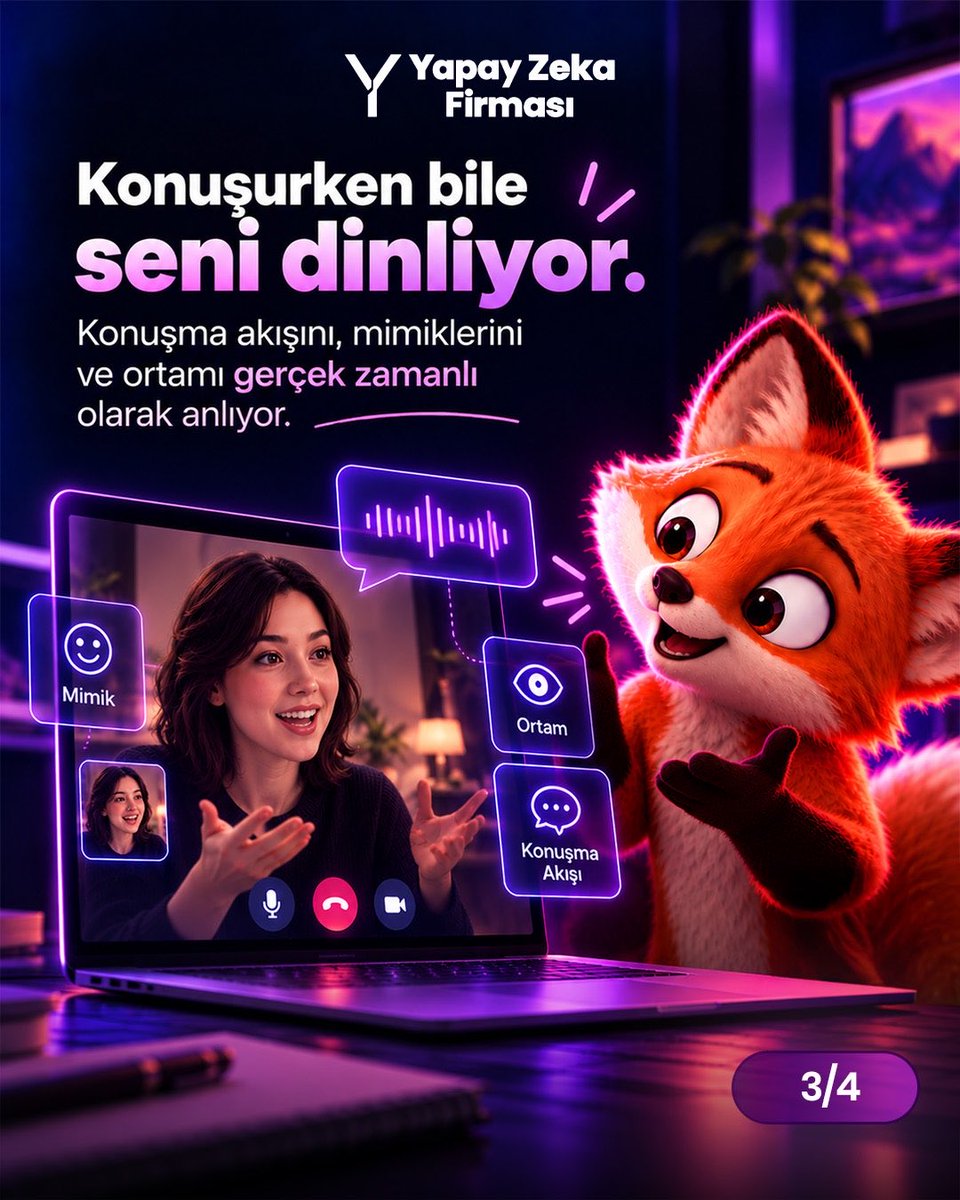 YZFirmasi's tweet photo. Karşındaki gerçekten insan mı? Emin olmak artık o kadar kolay değil. 👀

Tavus’un Griffin’i; sesini, mimiklerini ve jestlerini gerçek zamanlı takip ederek doğal bir etkileşim kuruyor. Yapılan testte katılımcıların %48’i Griffin’i gerçek bir insan sandı.

Video görüşmelerinde insan ve yapay zeka arasındaki çizgi giderek inceliyor.

Sizce ekrandaki kişinin AI olduğunu anlayabilir miydiniz?

#YapayZeka #Tavus #Griffin #AIGündem #Teknoloji