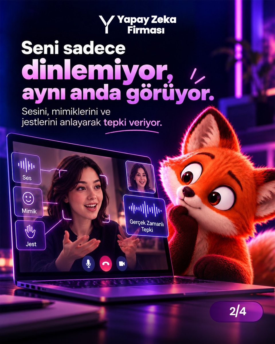 YZFirmasi's tweet photo. Karşındaki gerçekten insan mı? Emin olmak artık o kadar kolay değil. 👀

Tavus’un Griffin’i; sesini, mimiklerini ve jestlerini gerçek zamanlı takip ederek doğal bir etkileşim kuruyor. Yapılan testte katılımcıların %48’i Griffin’i gerçek bir insan sandı.

Video görüşmelerinde insan ve yapay zeka arasındaki çizgi giderek inceliyor.

Sizce ekrandaki kişinin AI olduğunu anlayabilir miydiniz?

#YapayZeka #Tavus #Griffin #AIGündem #Teknoloji