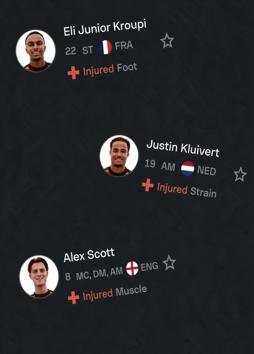 chimexmary's tweet photo. ๐จ BREAKING: Bournemouth will be without Alex Scott, Eli Junior Kroupi and Justin Kluivert for their clash against Chelsea this weekend due to injury.
Three important players ruled out for Bournemouth.
#CHEBOU #PL https://t.co/Sapab6QgoF